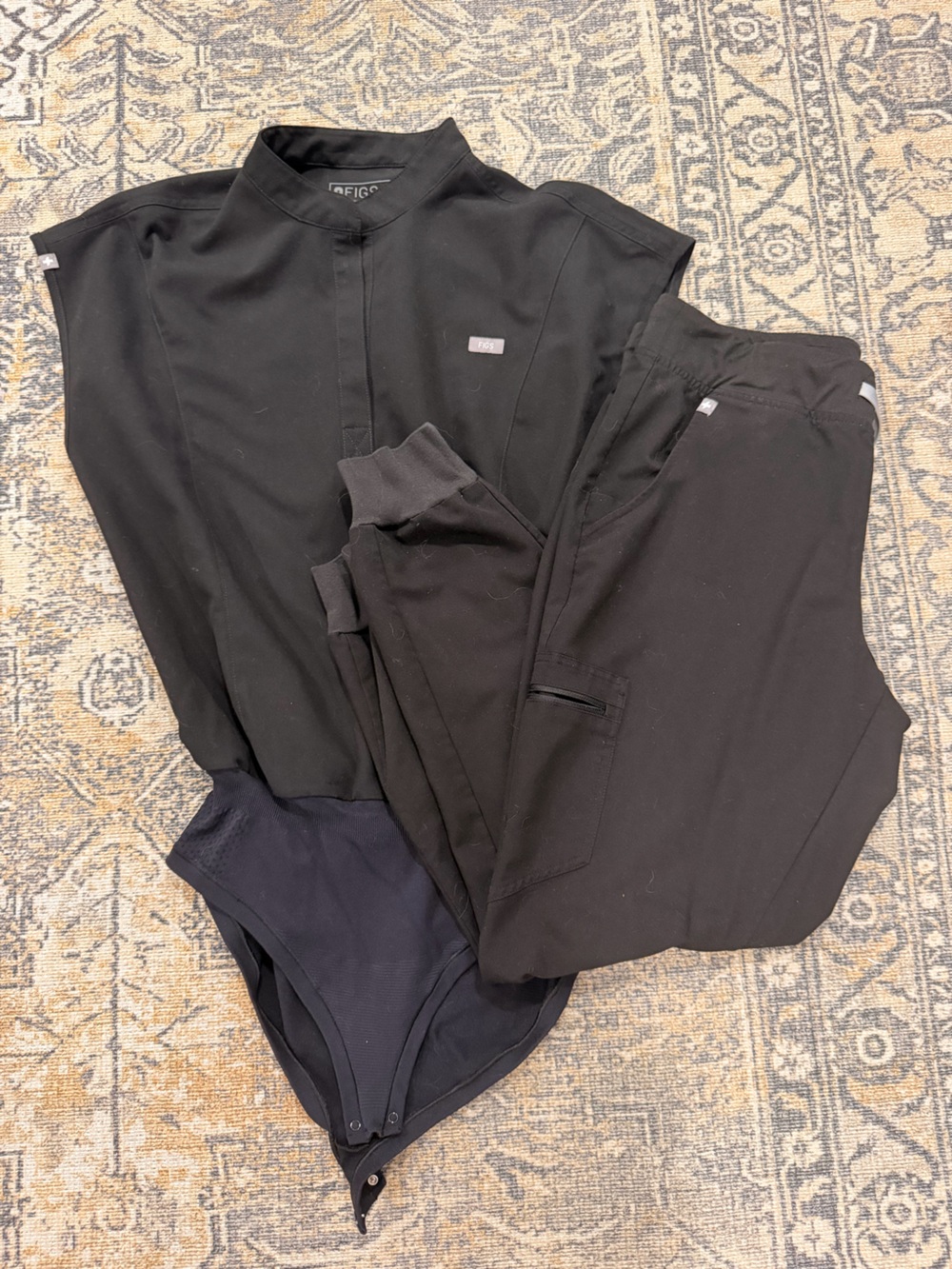 Figs- black bodysuit and jogger scrub set
